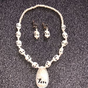 Vintage Celluloid Carved Elephant Necklace & Earri